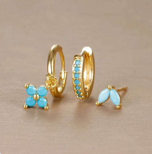 Evelyn | Women's Luxe 3-Piece Hypoallergenic Earring Set Gold Blue