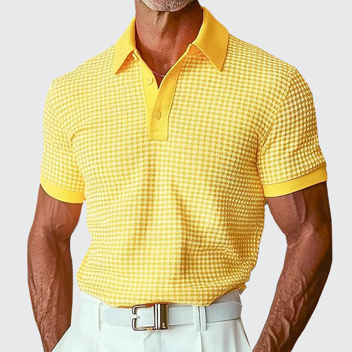 Men's Waffle Textured Short Sleeve Polo Shirt Yellow