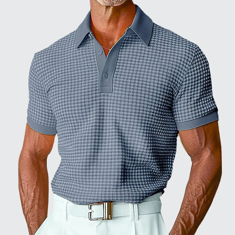 Men's Waffle Textured Short Sleeve Polo Shirt Dark Gray