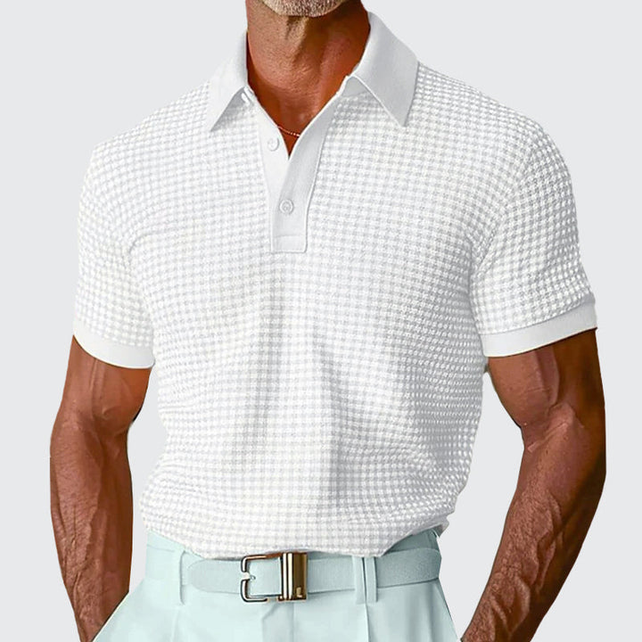 Men's Waffle Textured Short Sleeve Polo Shirt White