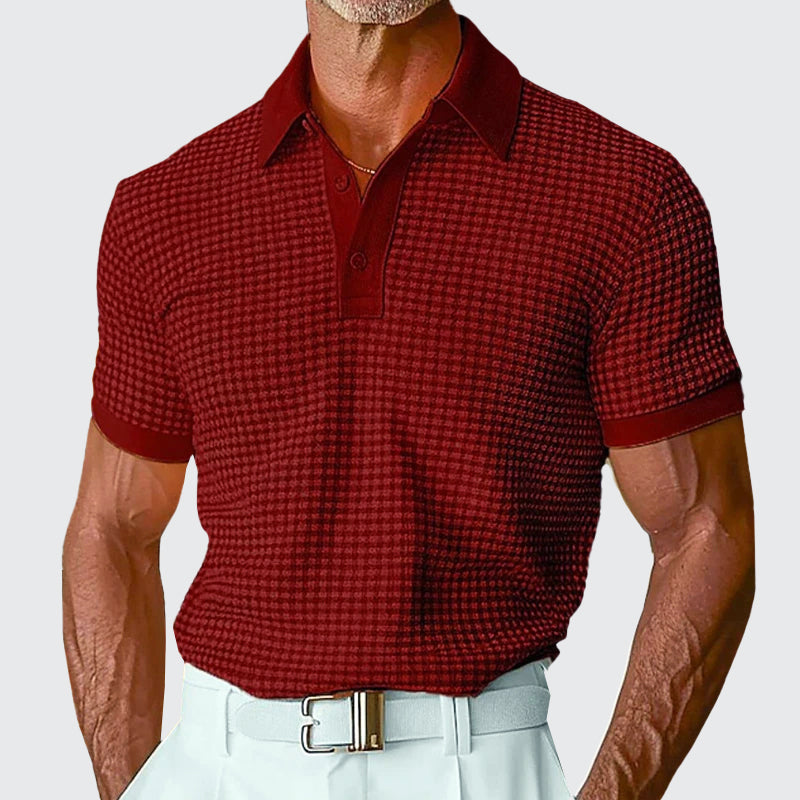 Men's Waffle Textured Short Sleeve Polo Shirt Red