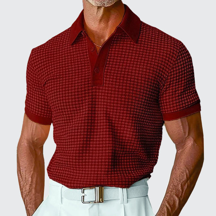 Men's Waffle Textured Short Sleeve Polo Shirt Red