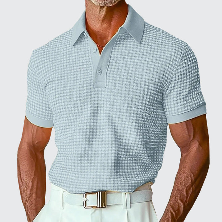 Men's Waffle Textured Short Sleeve Polo Shirt Gray