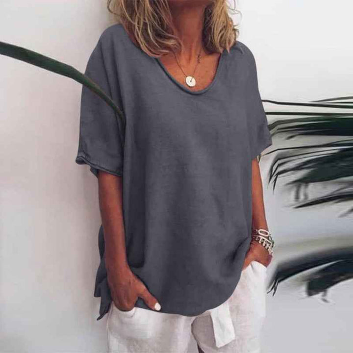 Women's Refined V-Neck Short Sleeve Blouse