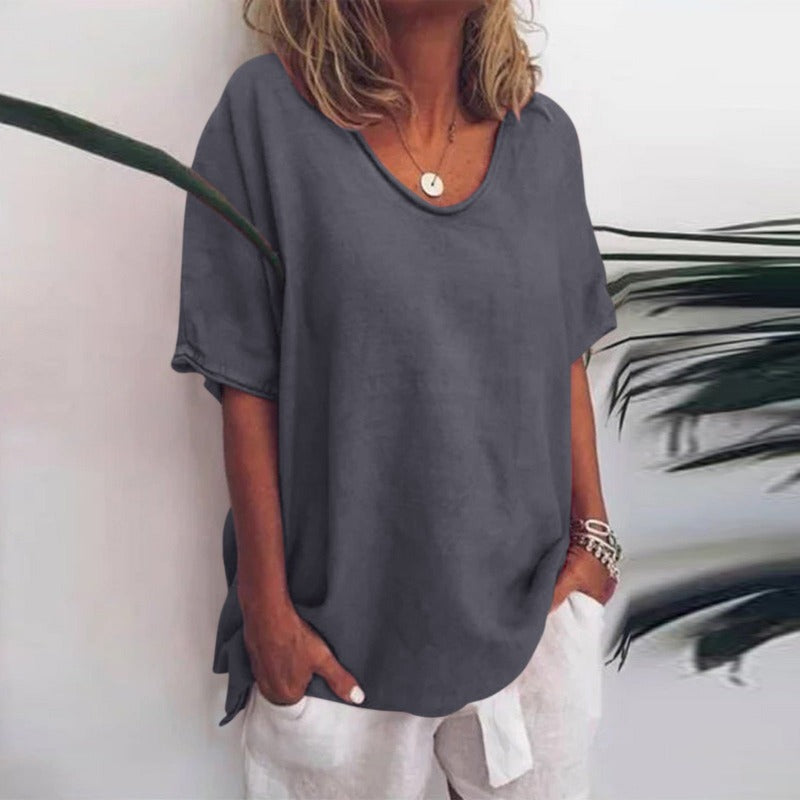 Women's Refined V-Neck Short Sleeve Blouse Dark Gray