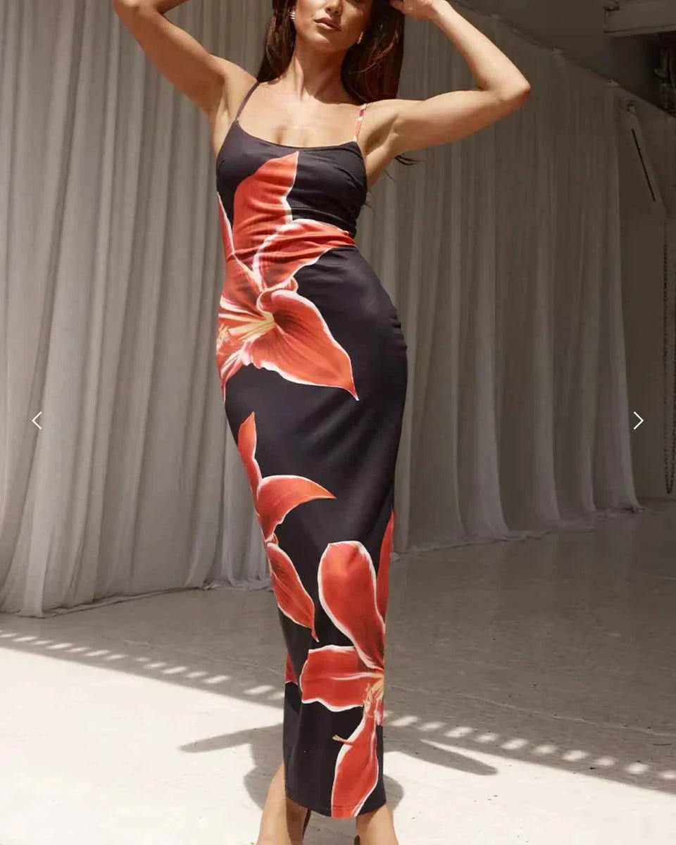 Women's Maxi Dress - Slim Fit - Lightweight Spaghetti Strap Elegance Black