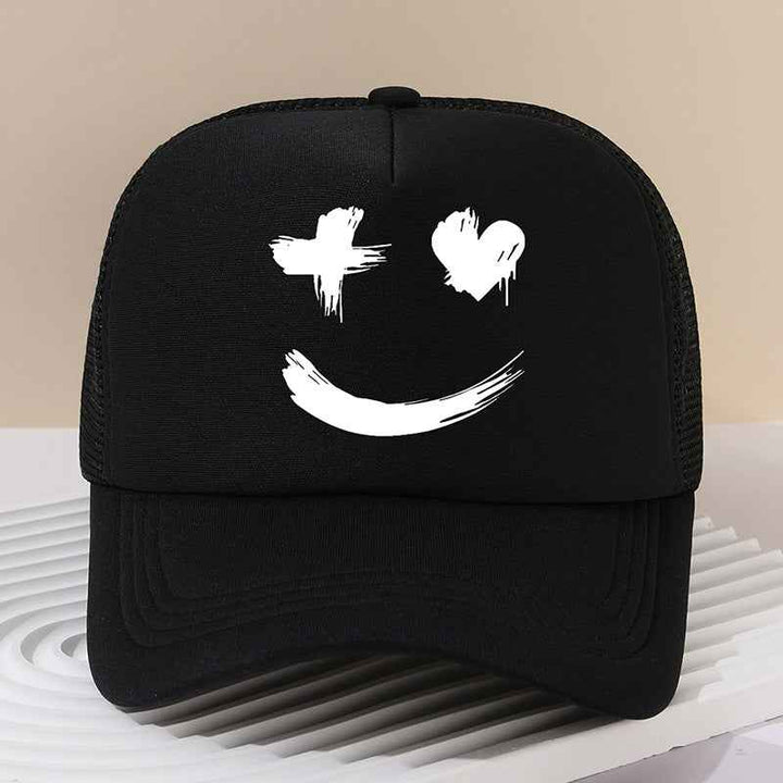 Face Peaked Cap Sunshade Baseball Cap Outdoor Riding Printing Black Free Size