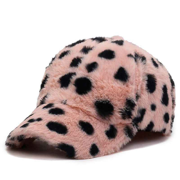 Fashion Leopard Fleece Baseball All-matching Peaked Cap Pink Dotted Adjustable