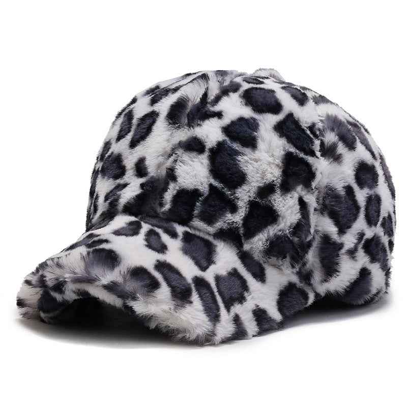 Fashion Leopard Fleece Baseball All-matching Peaked Cap White Gray Dot Adjustable