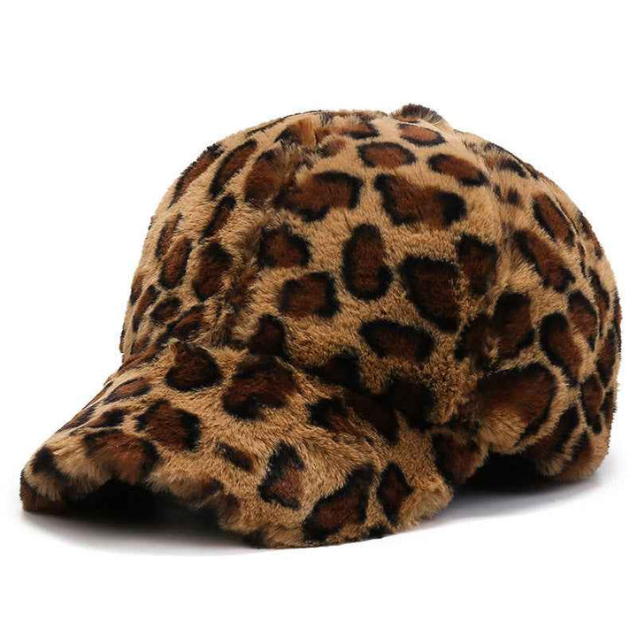 Fashion Leopard Fleece Baseball All-matching Peaked Cap Leopard Brown Adjustable