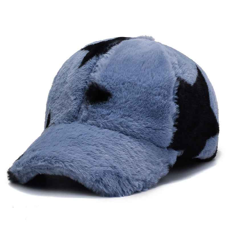 Fashion Leopard Fleece Baseball All-matching Peaked Cap Blue Five Stars Adjustable