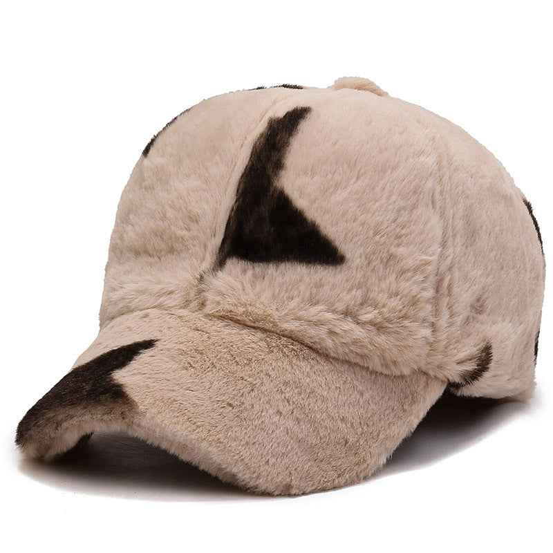 Fashion Leopard Fleece Baseball All-matching Peaked Cap Khaki Five Stars Adjustable