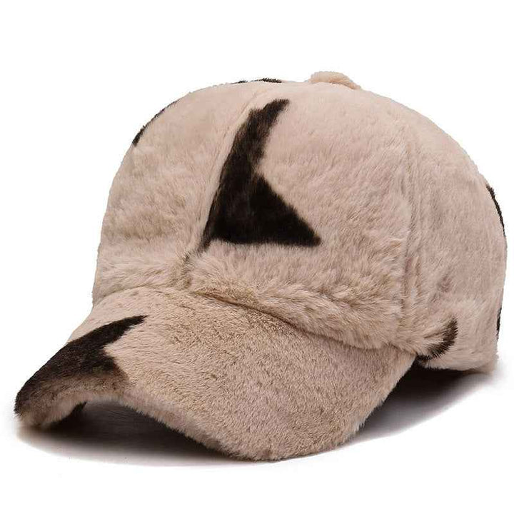 Fashion Leopard Fleece Baseball All-matching Peaked Cap Khaki Five Stars Adjustable