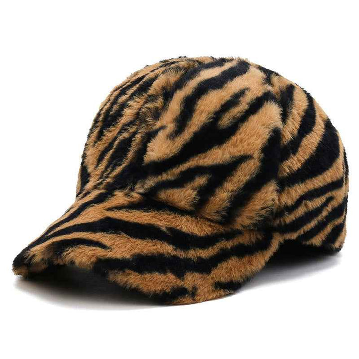Fashion Leopard Fleece Baseball All-matching Peaked Cap Zebra Brown Adjustable