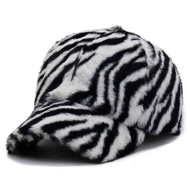 Fashion Leopard Fleece Baseball All-matching Peaked Cap Zebra Stripes White Adjustable