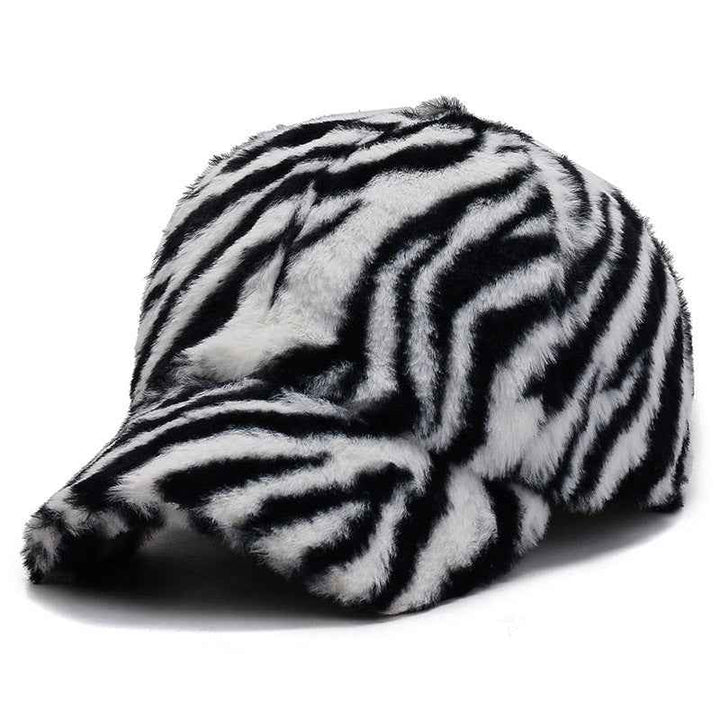 Fashion Leopard Fleece Baseball All-matching Peaked Cap Zebra Stripes White Adjustable