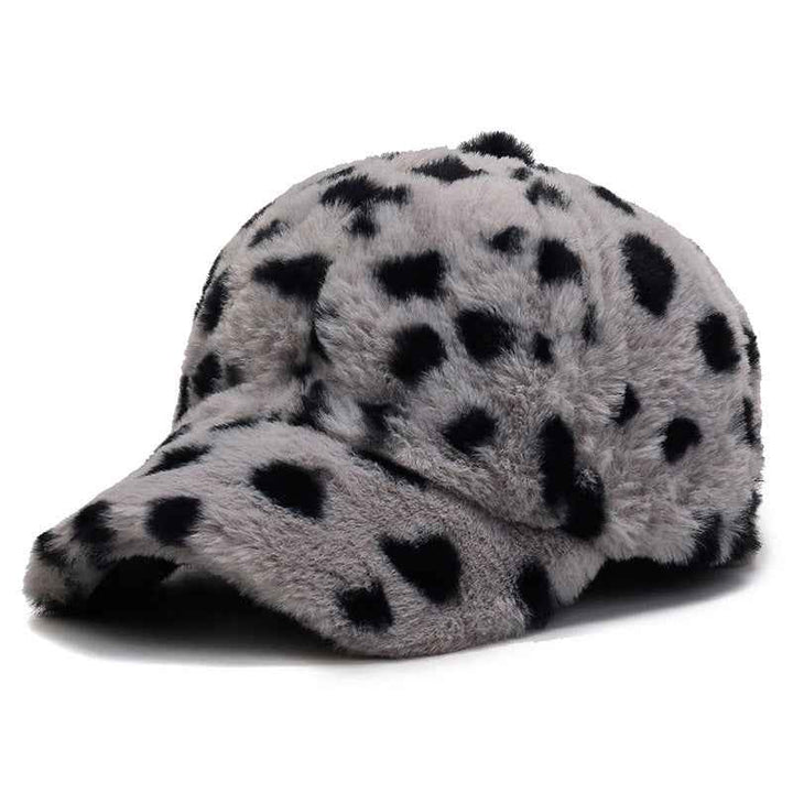 Fashion Leopard Fleece Baseball All-matching Peaked Cap Gray Dots Adjustable