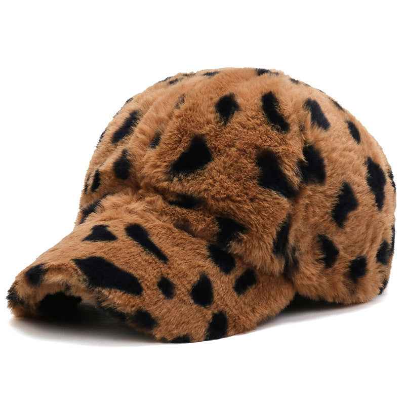 Fashion Leopard Fleece Baseball All-matching Peaked Cap Brown Dots Adjustable