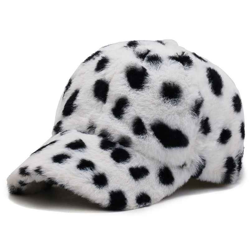 Fashion Leopard Fleece Baseball All-matching Peaked Cap White Dots Adjustable