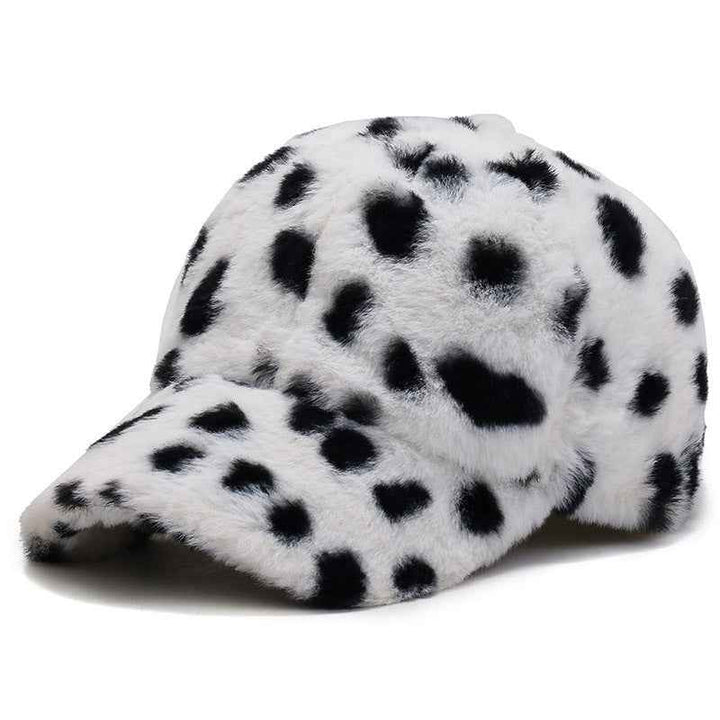 Fashion Leopard Fleece Baseball All-matching Peaked Cap White Dots Adjustable