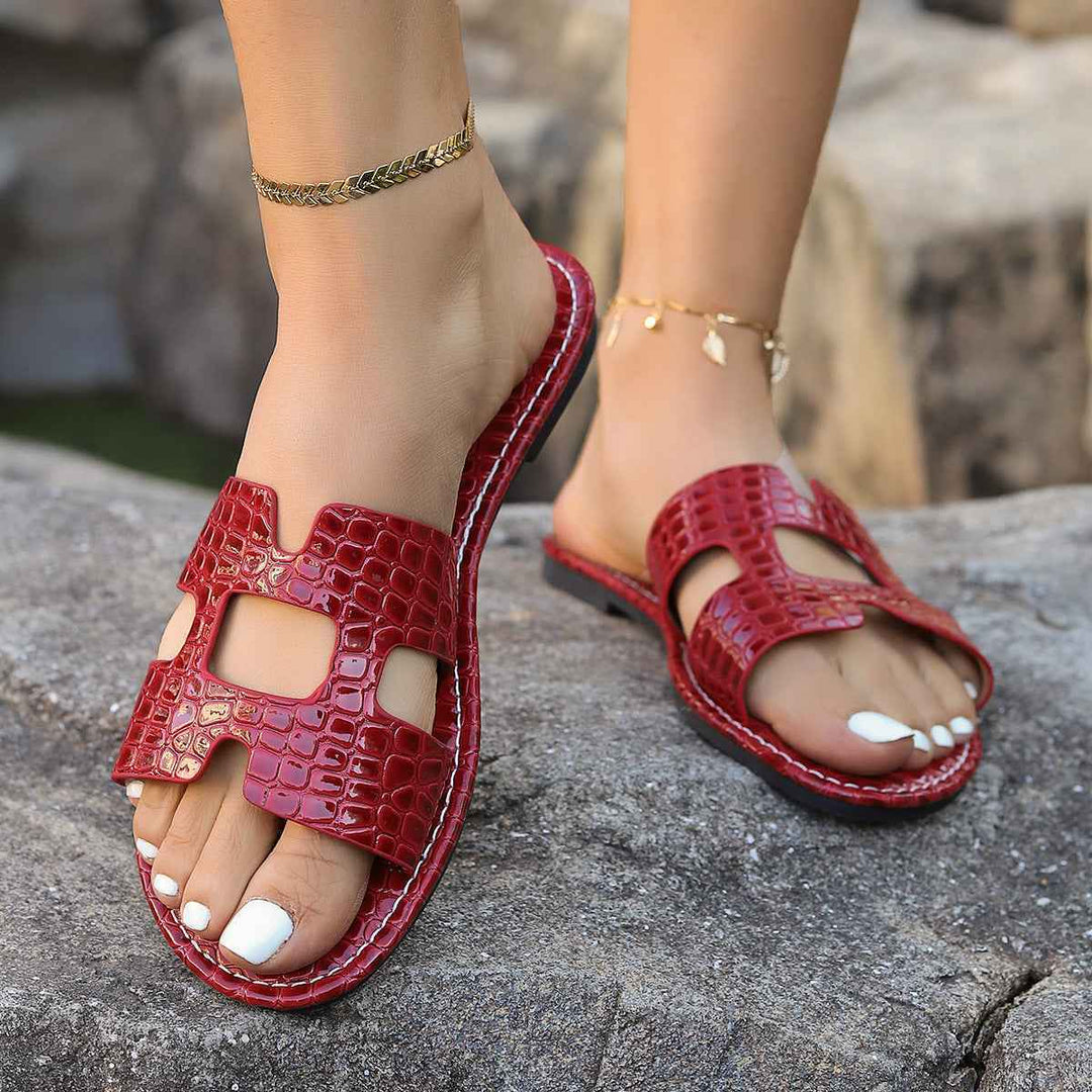 Fashion Pattern Sandals Summer Solid Color Flat Slides Slippers Casual Vacation Beach Shoes Black Red