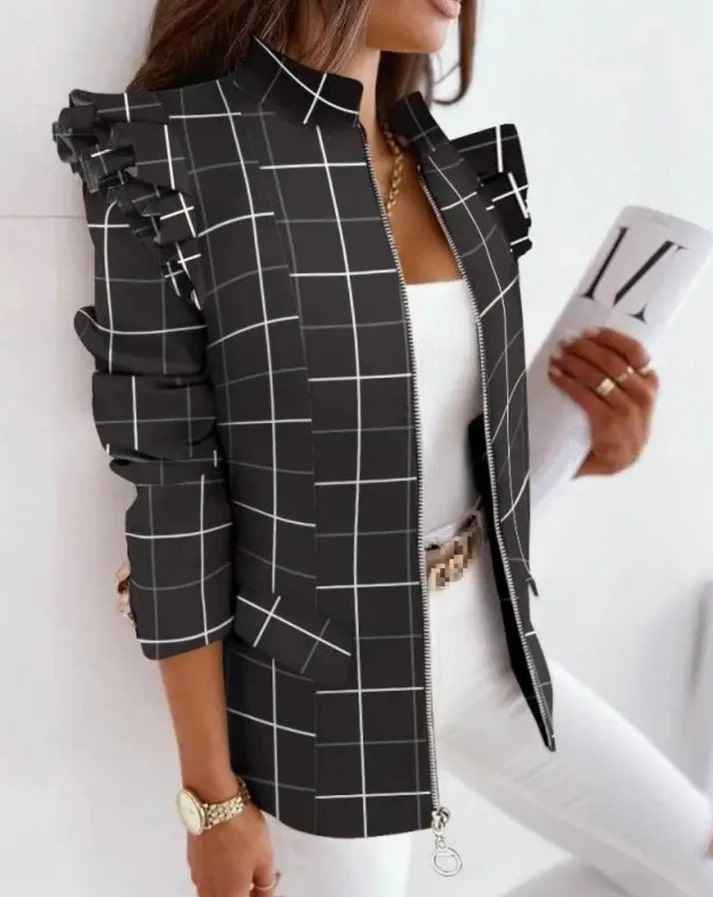 Women's Elegant Layered Blazer - Stylish and Versatile Grey