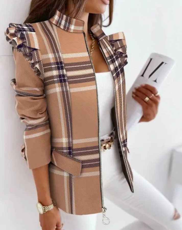 Women's Elegant Layered Blazer - Stylish and Versatile Light Brown
