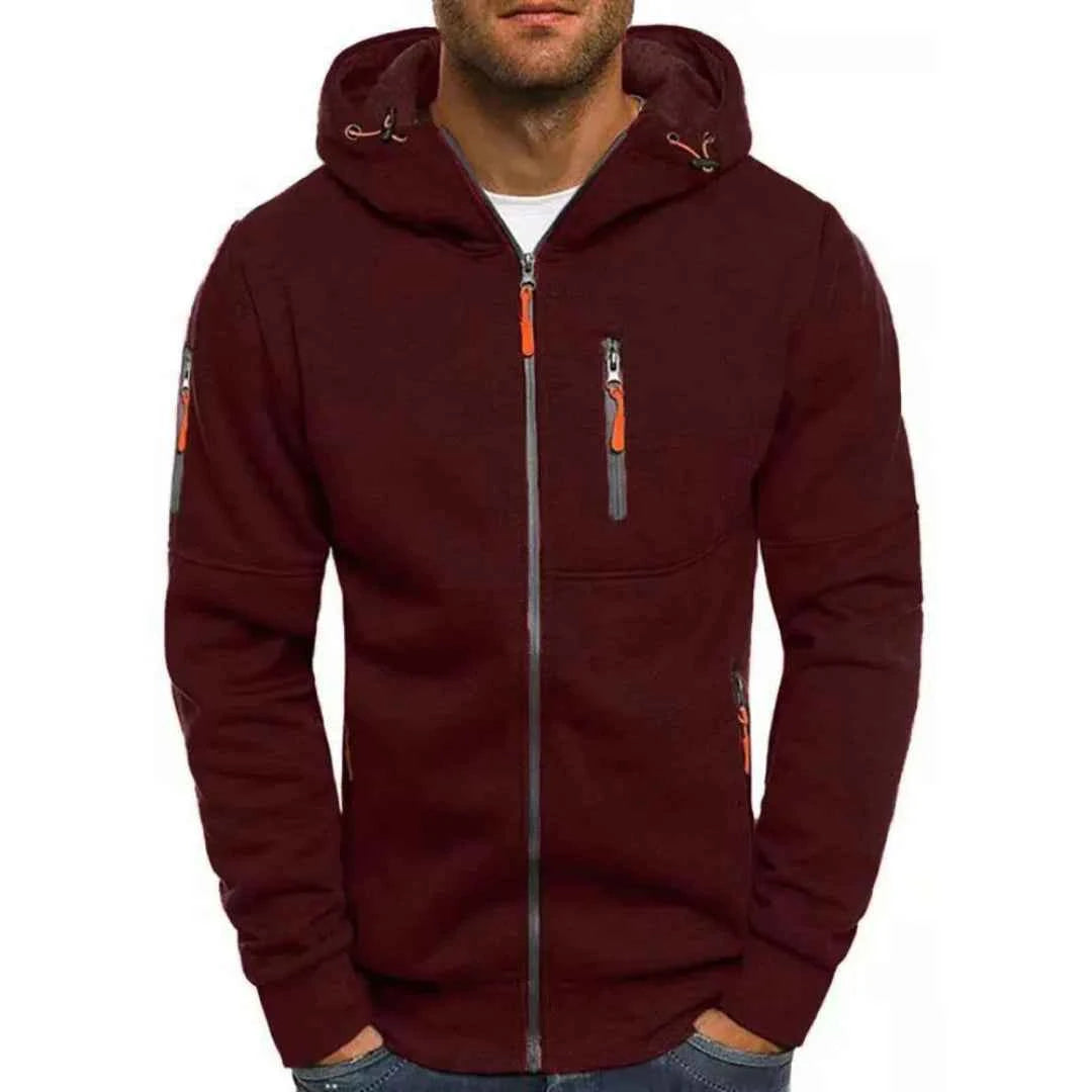 Men's Contrast Full-Zip Hoodie Burgundy