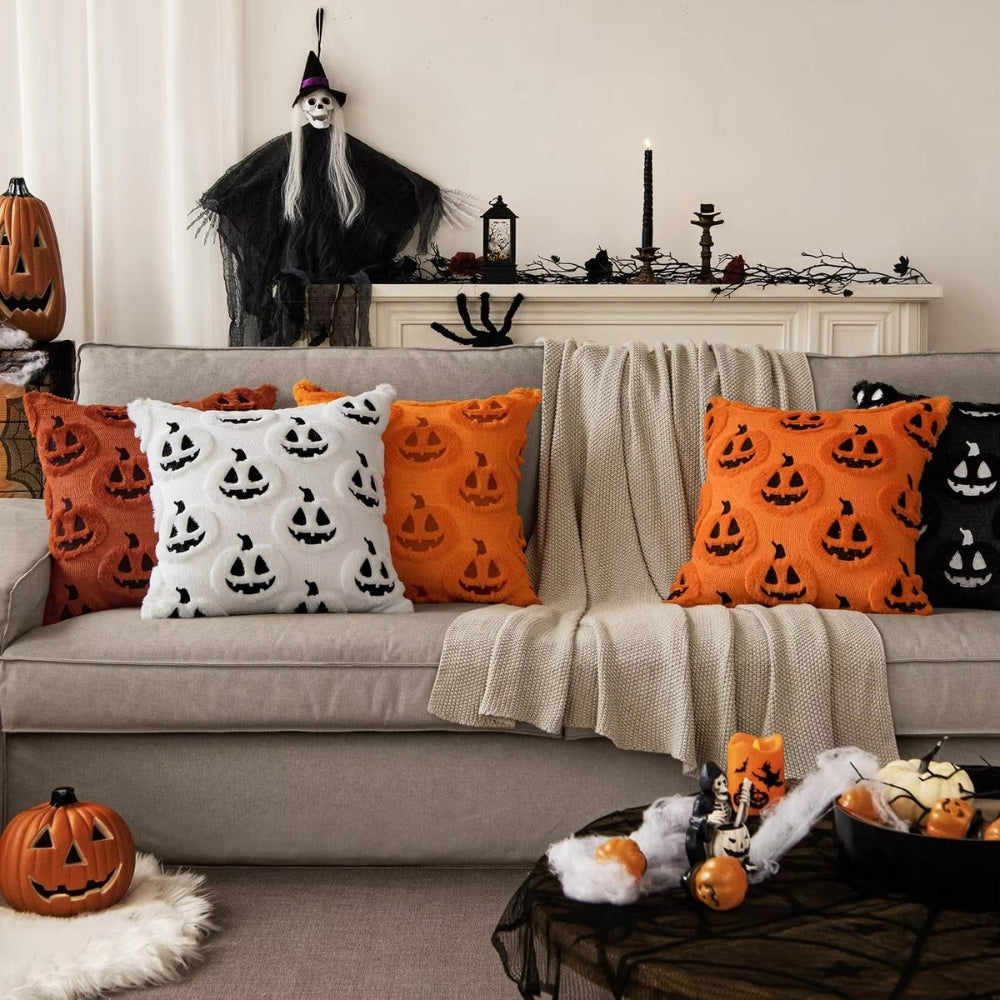 Halloween's Pumpkin Pattern Cushion Cover - Microfiber Blend Fabric