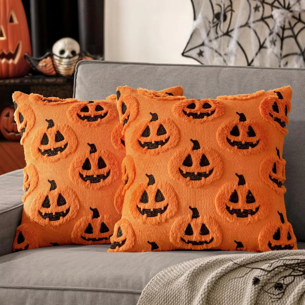 Halloween's Pumpkin Pattern Cushion Cover - Microfiber Blend Fabric Ivory Spirit