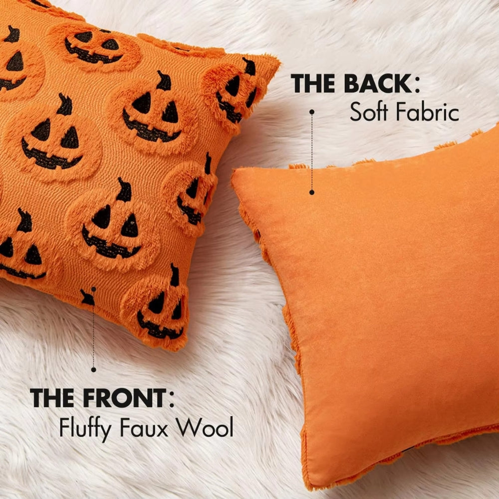 Halloween's Pumpkin Pattern Cushion Cover - Microfiber Blend Fabric