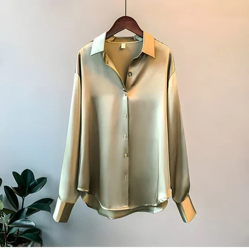 Women's Spring Button-Up Shirt Grey Green