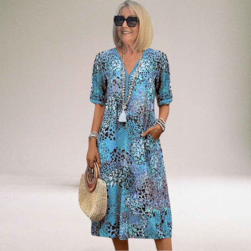 Filomena | Elegant Floral Spring Dress for Women Blue