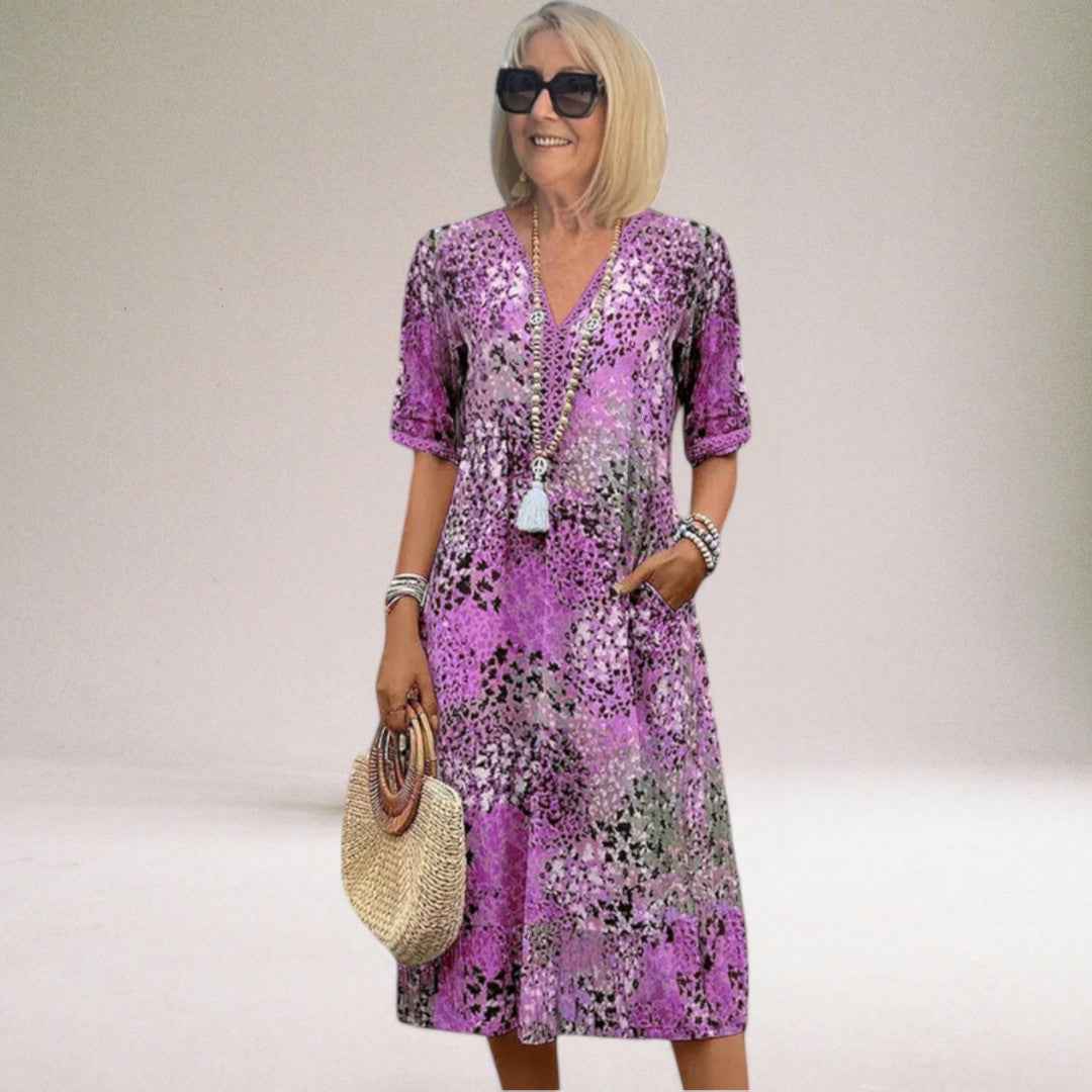 Filomena | Elegant Floral Spring Dress for Women Purple