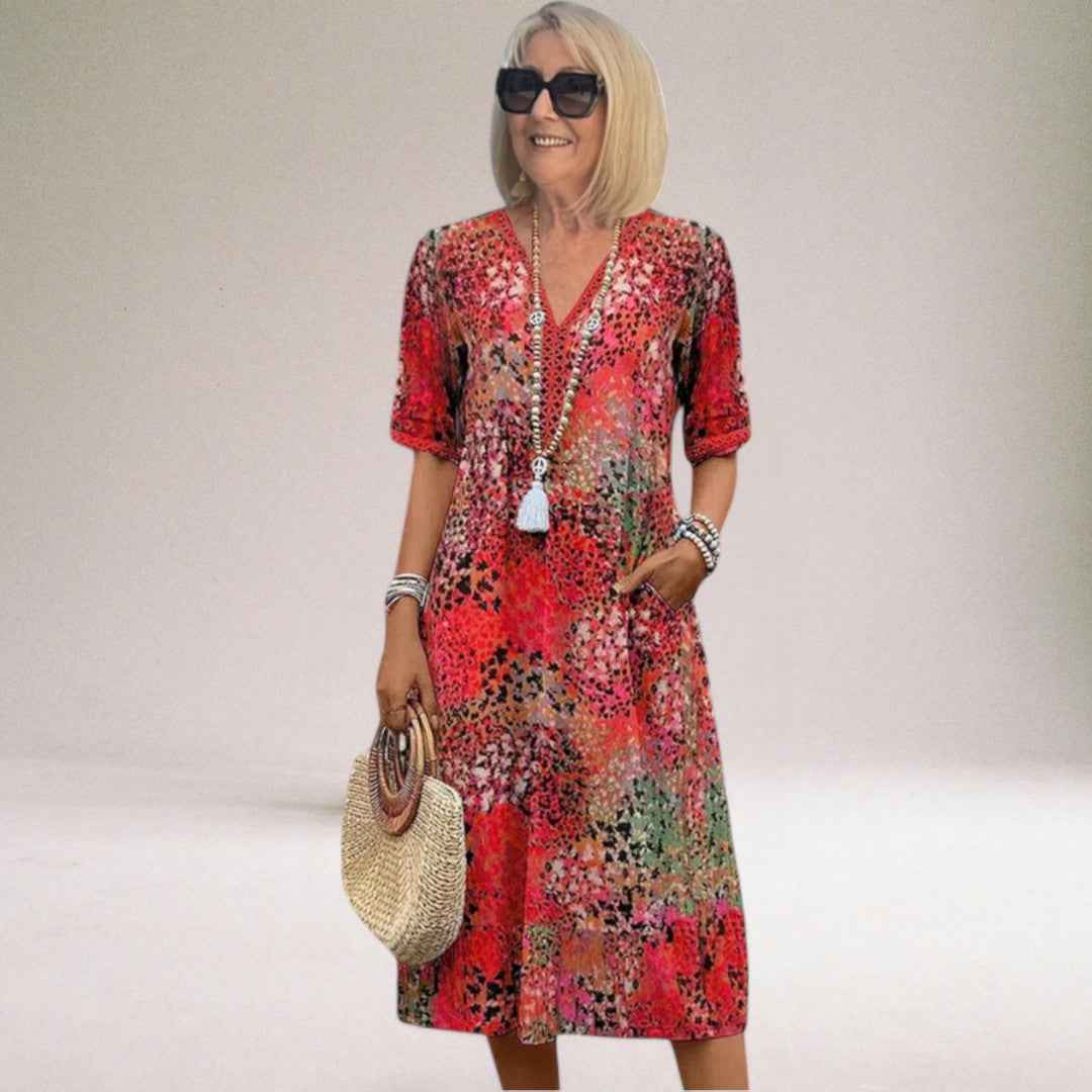 Filomena | Elegant Floral Spring Dress for Women Red