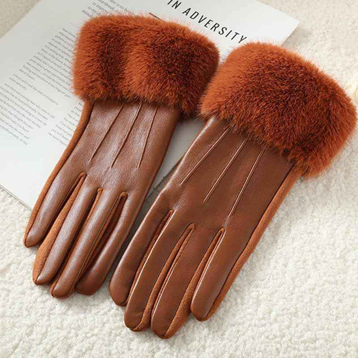 Fitted Gloves with Fur Trim - Wrist-Length Style Caramel