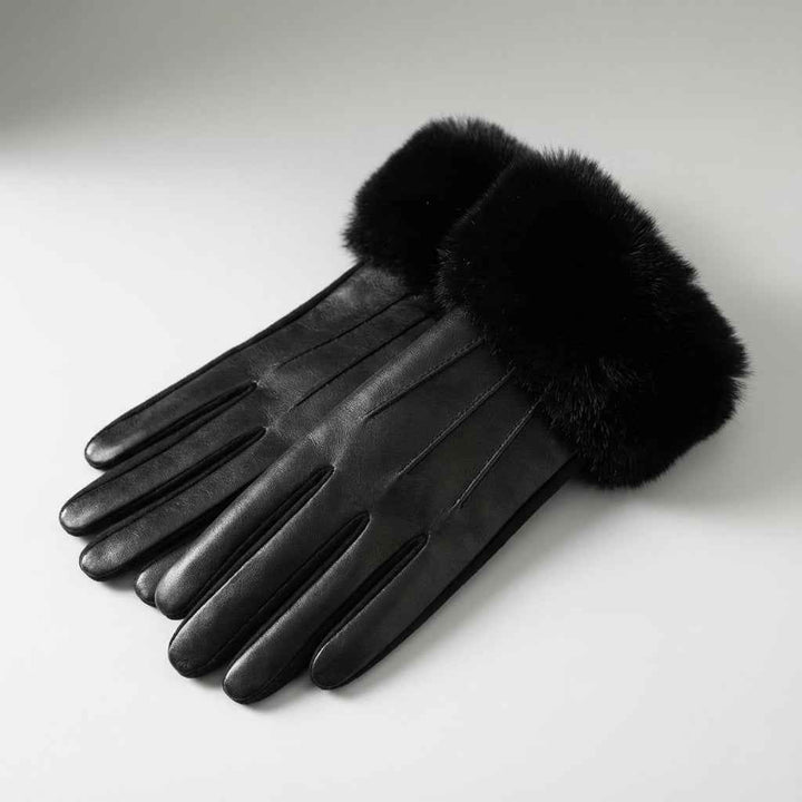 Fitted Gloves with Fur Trim - Wrist-Length Style