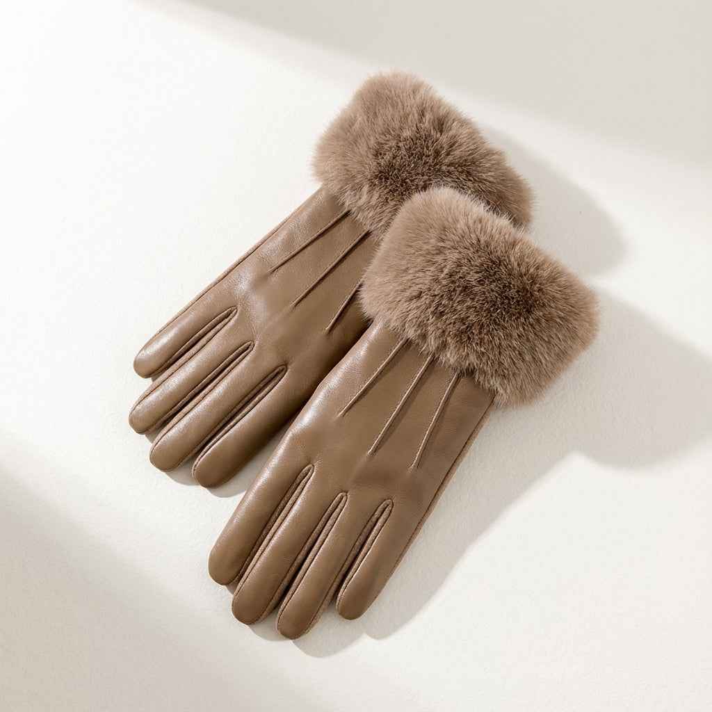 Fitted Gloves with Fur Trim - Wrist-Length Style