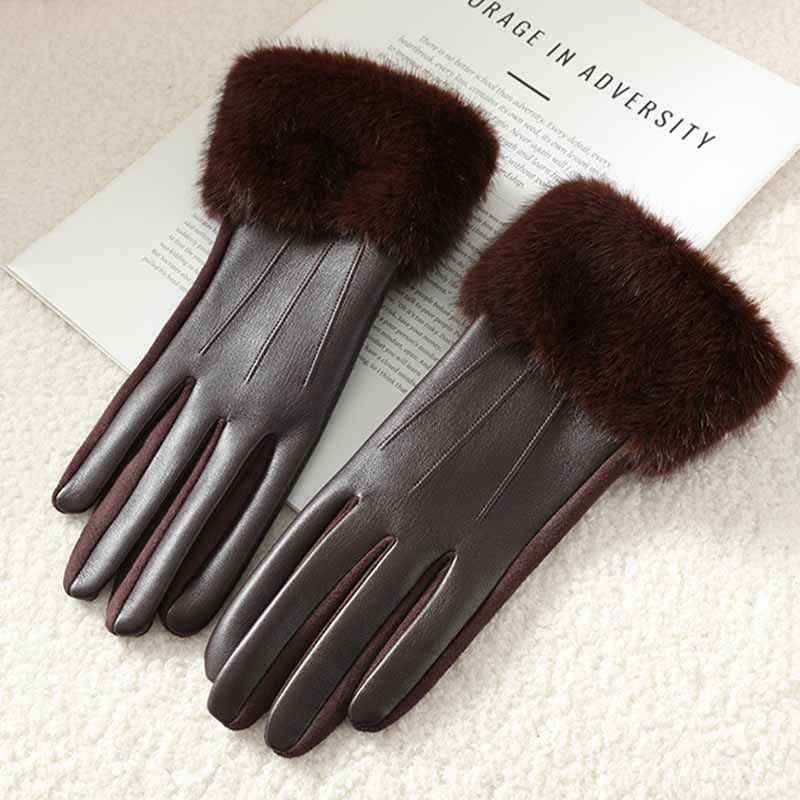Fitted Gloves with Fur Trim - Wrist-Length Style