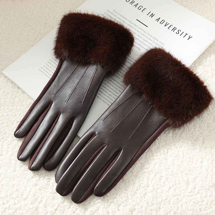 Fitted Gloves with Fur Trim - Wrist-Length Style