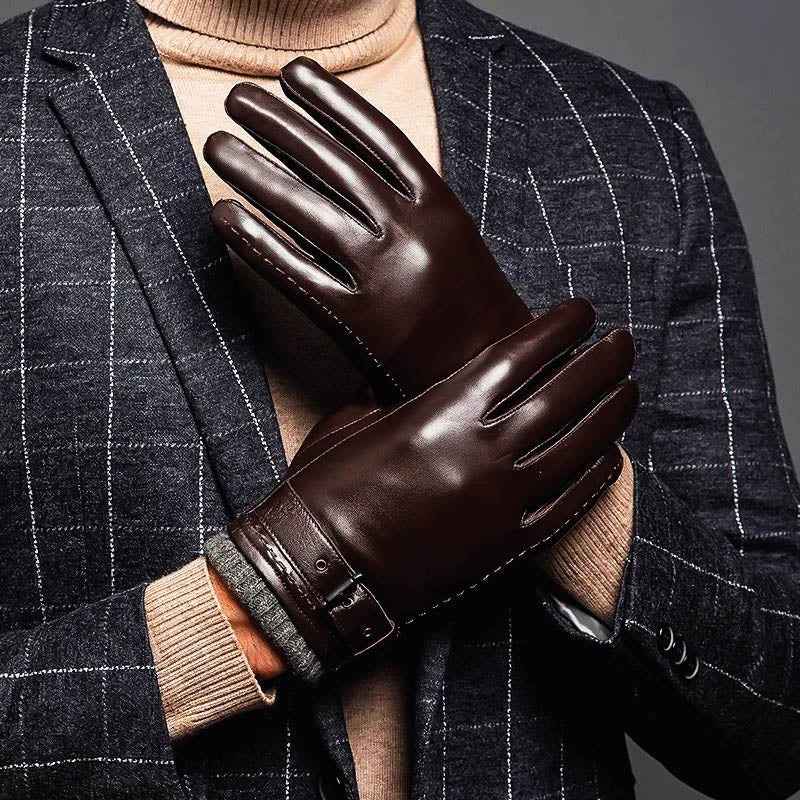 Fitted Wrist-Length Gloves with Buckle Strap
