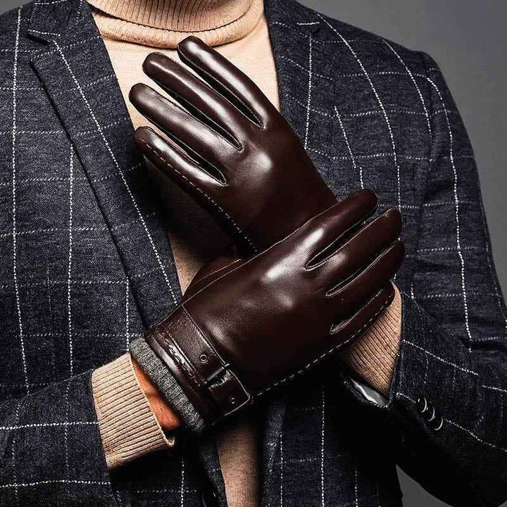 Fitted Wrist-Length Gloves with Buckle Strap