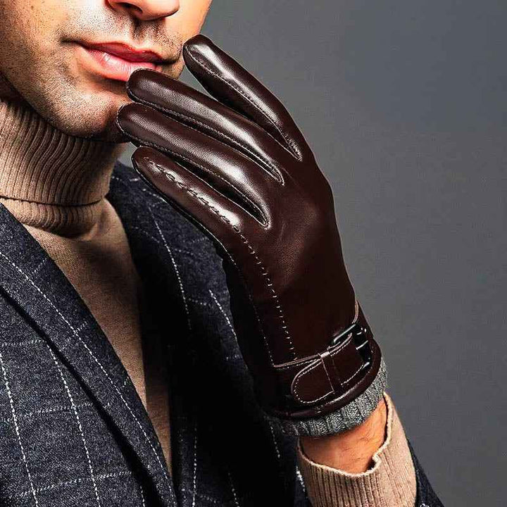 Fitted Wrist-Length Gloves with Buckle Strap