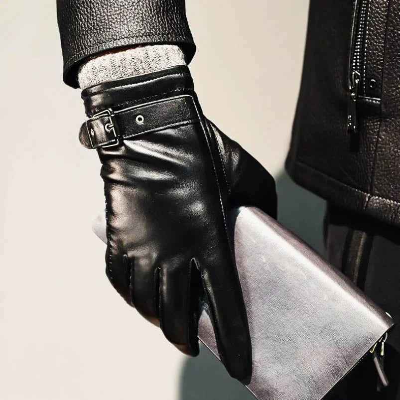 Fitted Wrist-Length Gloves with Buckle Strap Black One size