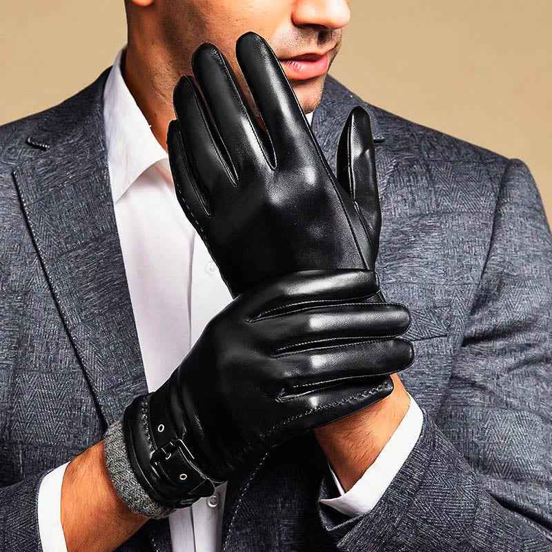 Fitted Wrist-Length Gloves with Buckle Strap