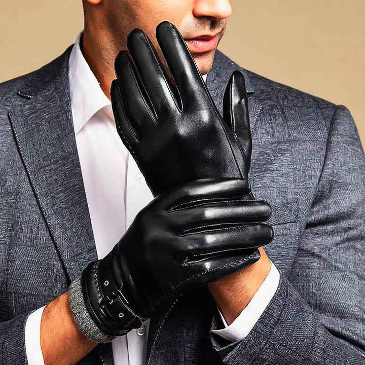 Fitted Wrist-Length Gloves with Buckle Strap