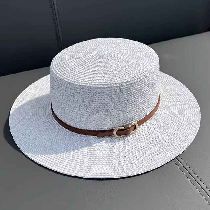 Flat Straw Hat Women's Summer Seaside UV Protection White Free Size