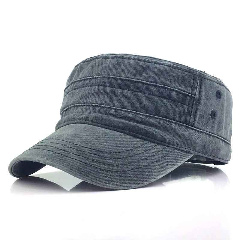 Flat cap male military cap hat Black