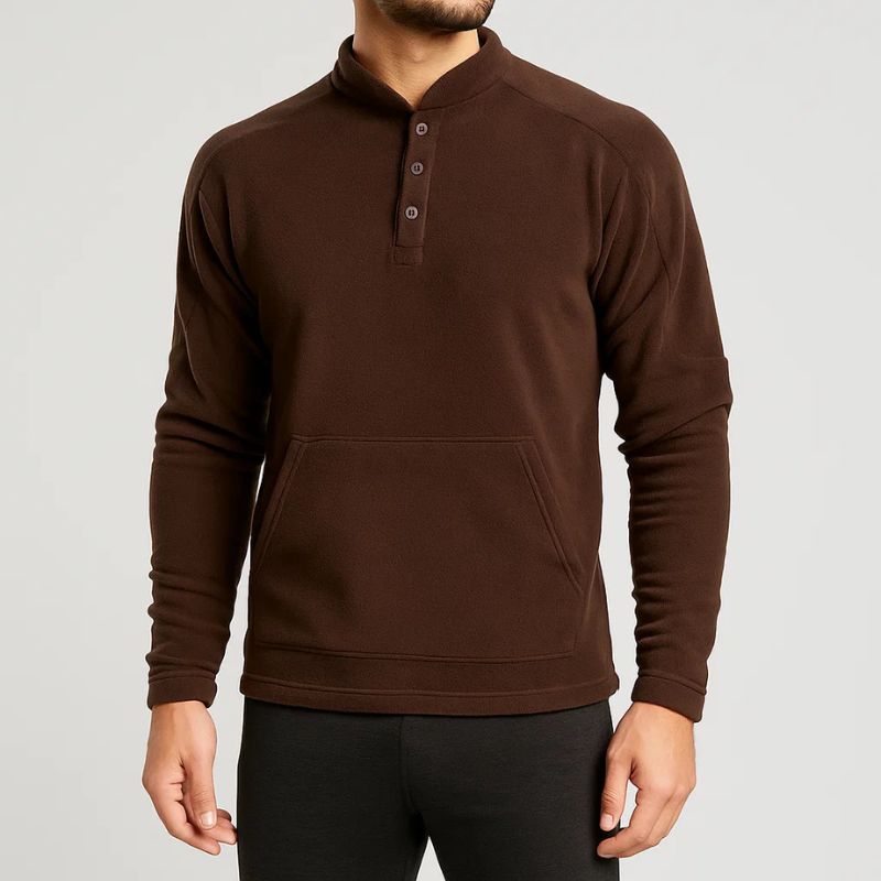 Fleece Henley Pullover for Ultimate Comfort Brown