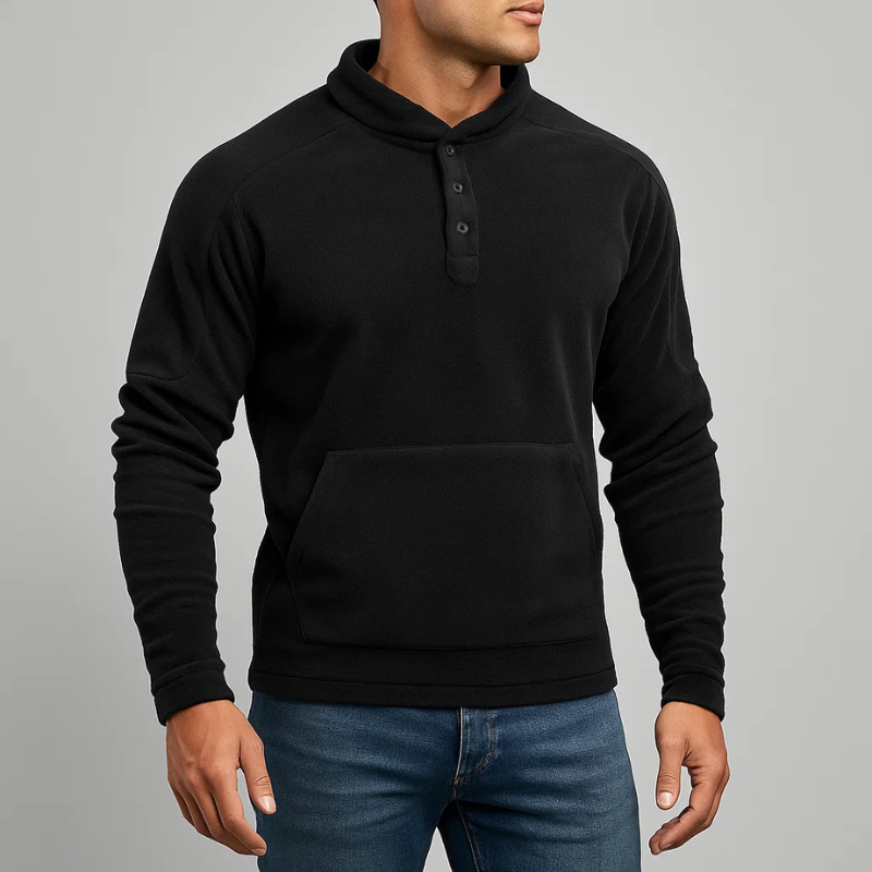 Fleece Henley Pullover for Ultimate Comfort Black